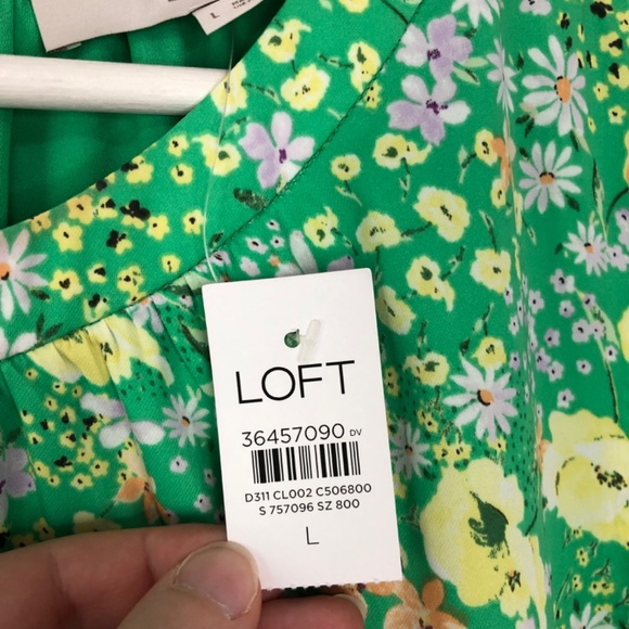 Loft Green Floral Sleeveless Bubble Hem Top Large - Picture 7 of 12